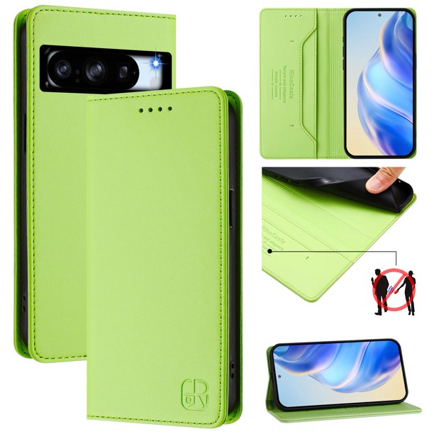 Funda Billetera con Soporte para Google Pixel 8 Pro Bloqueo RFID Plegable Verde claro