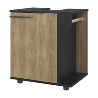 Fmfurniture - Mueble Para Lavamanos 1 Puerta Negro Y Café Claro