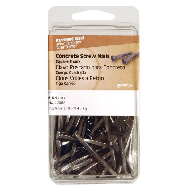 Nail Hillman Concrete Steel, mango plano cuadrado de 2,5 cm de largo, paquete de 3