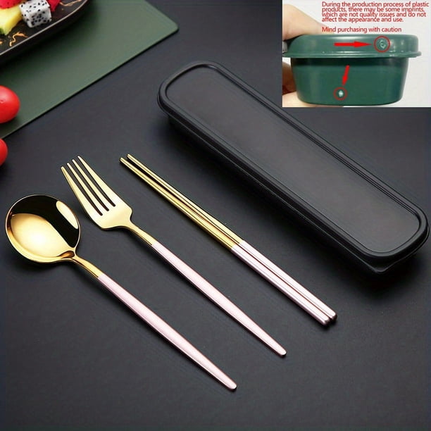 3pcs/Set Portuguese Stainless Steel Portable Cutlery Set, Chopsticks Spoon Fork Cutlery Set