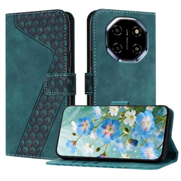 Funda tipo cartera para negroview Shark 6 con tarjetero, bolsillo para billetes, soporte, cierre magnético y correa para la muñeca, funda tipo folio con textura geométrica verde
