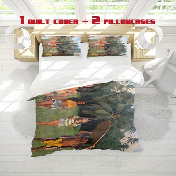 3pcs Bund Beach Coconut Grove Photo Print Bedding Set Soft Cover and Pillowcases Ideal for All Seasons Perfect for Home Bedrooms & Guest Rooms
