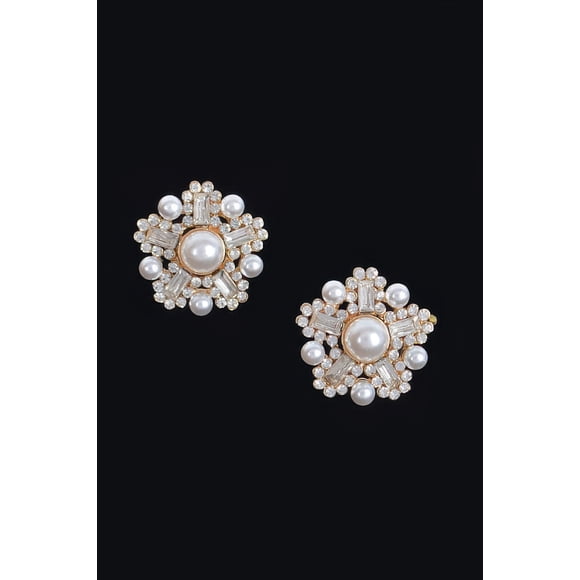 Aretes Fashnzfab Starburst De Perlas Falsas Dorado
