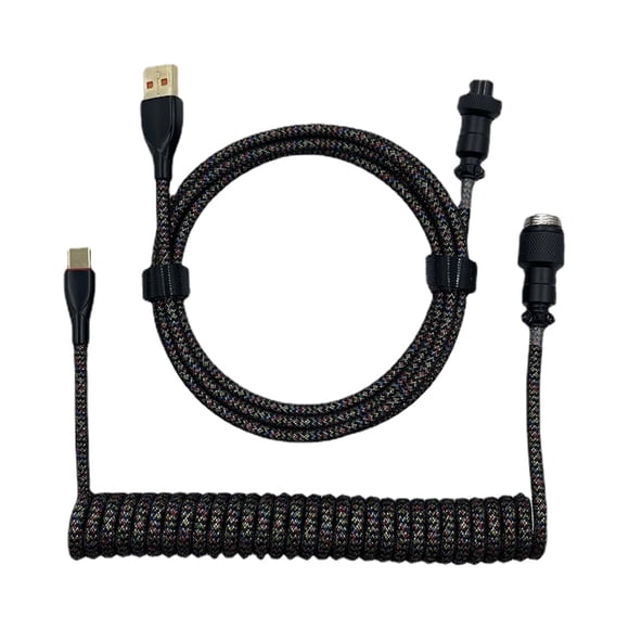 Cable En Espiral USB A Tipo C De 1,8 M, Negro, Extensible, Para Teclado Mecánico