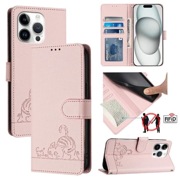 Funda tipo cartera FOXDOCK para iPhone 13 Pro MAX con soporte, ranuras, RFID, diseño de gato