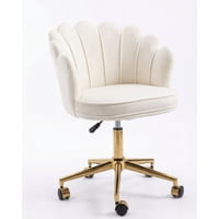 Habita2 Chile - Silla De Escritorio Ostra Acolchada Felpa Base Giratoria Dorada - Beige