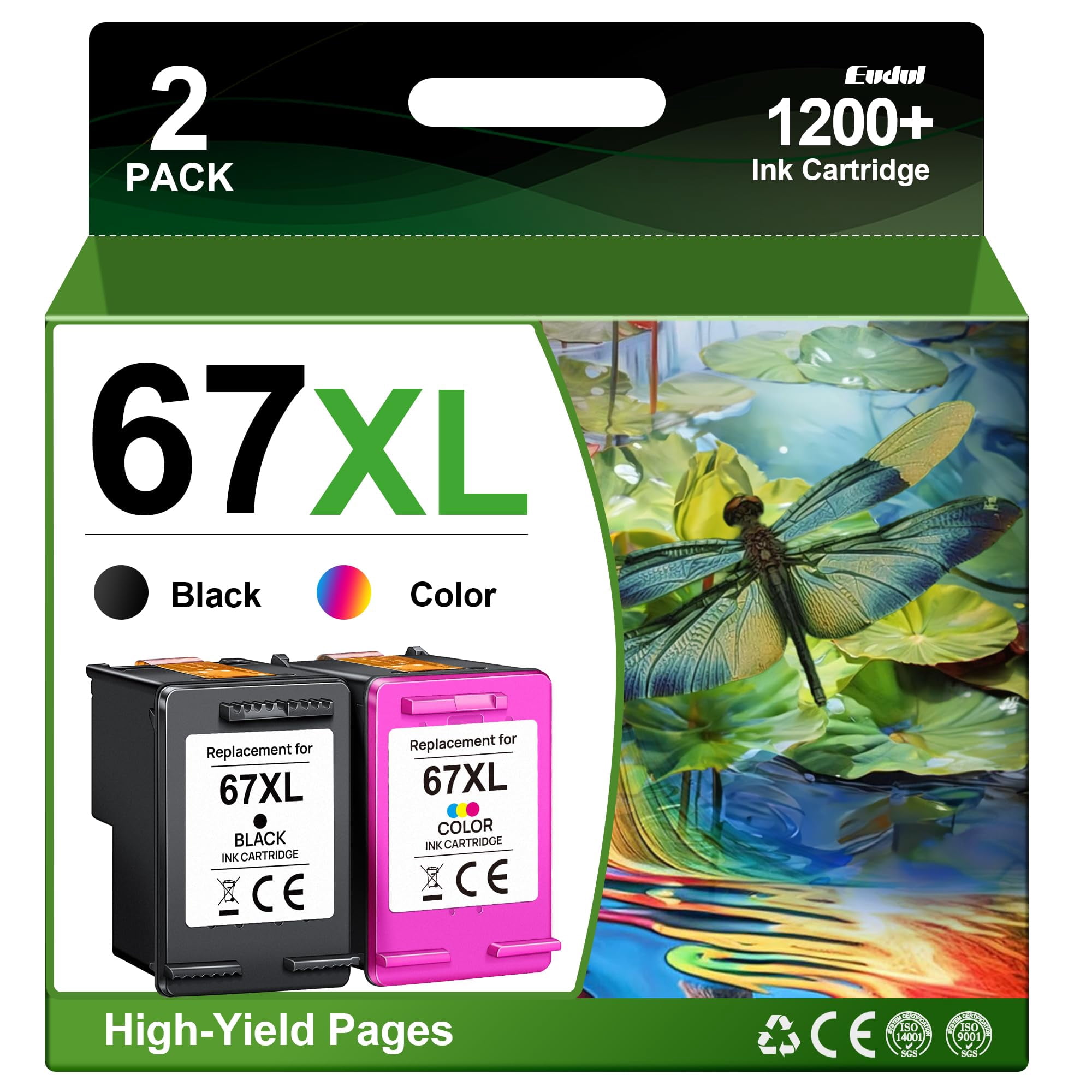 Paquete Combinado De Cartuchos De Tinta Eudul 67xl De Color Negro Para Hp 67