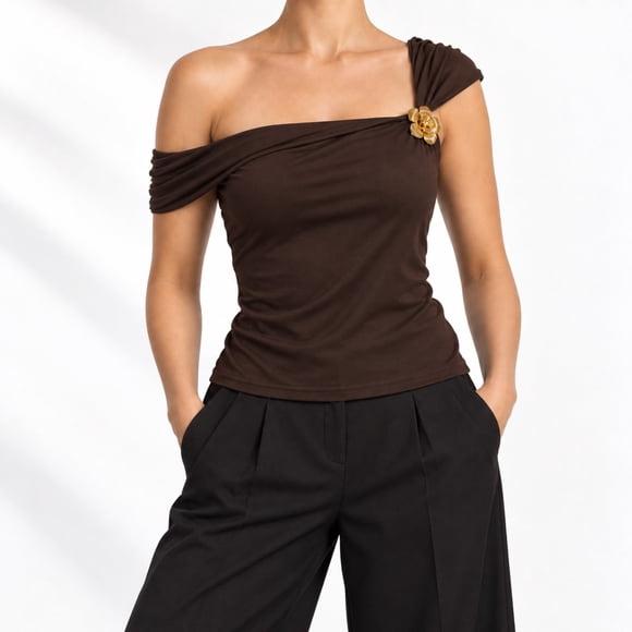 Polera Tendencia Basica Mujer Poliester S/M L/XL Marron Oscuro