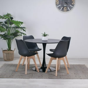 Pandalino - Comedor Mesa Tulip Redonda 100Cm Negra + 4 Sillas Tulip Negras Negro