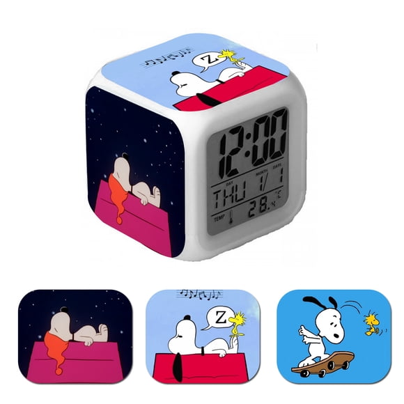 Reloj Despertador Cubo Luz Led Snoopy