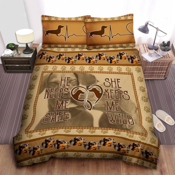Dachshund Love Quilt Duvet Cover Set Doona Cover Kids Soft Children3-Piece Bedding Set