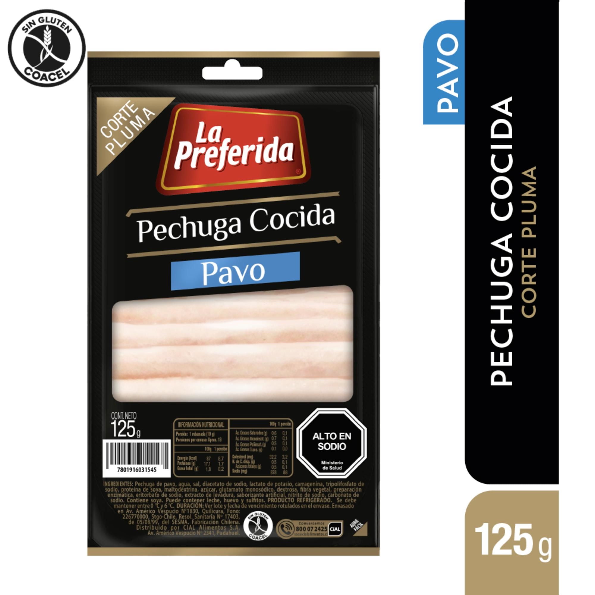 Pechuga De Pavo Cocida Corte Pluma 125 g La Preferida