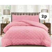 Todostore - Plumon De Invierno Texturizado Diseño Cuadros Con Chiporro 2 Plazas Color Rosa