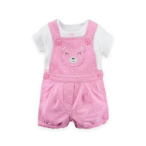 Conjunto Jardinera + Polera Bebes - Niña 6M Rosa con polera Blanca