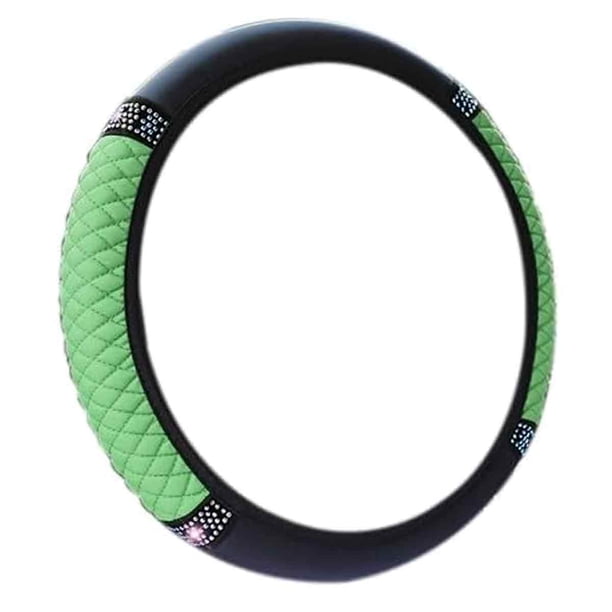 Funda para volante de coche con diamantes de imitación en color tridimensional bordados en cuero sin anillo interior, adecuada para mujeres de 14,5 a 15 pulgadas