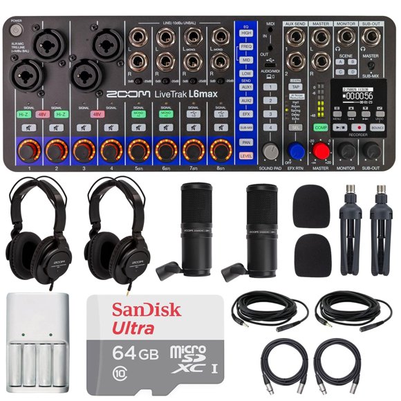 Mezclador y Grabador Portátil Zoom LiveTrak L6max con 2 Micrófonos ZDM-1