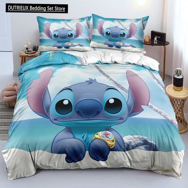Stitch Cute Bedding Set King Size Kawaii Cartoon Pillow Cover Quilt Cover for Children's Bed Double Three Piece Set