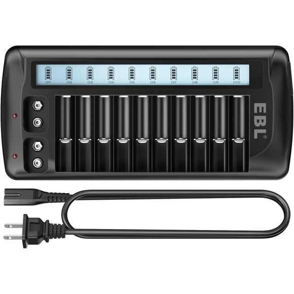 Cargador EBL 12 Bahaas LCD Pilas AA AAA 9V Recargables