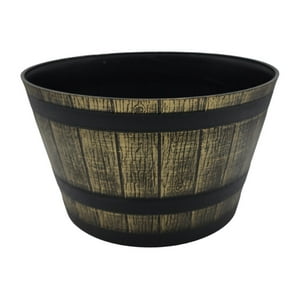 Fliperex - Macetero Plastico Diseño Efecto Barril De Madera Maceta L Cafe