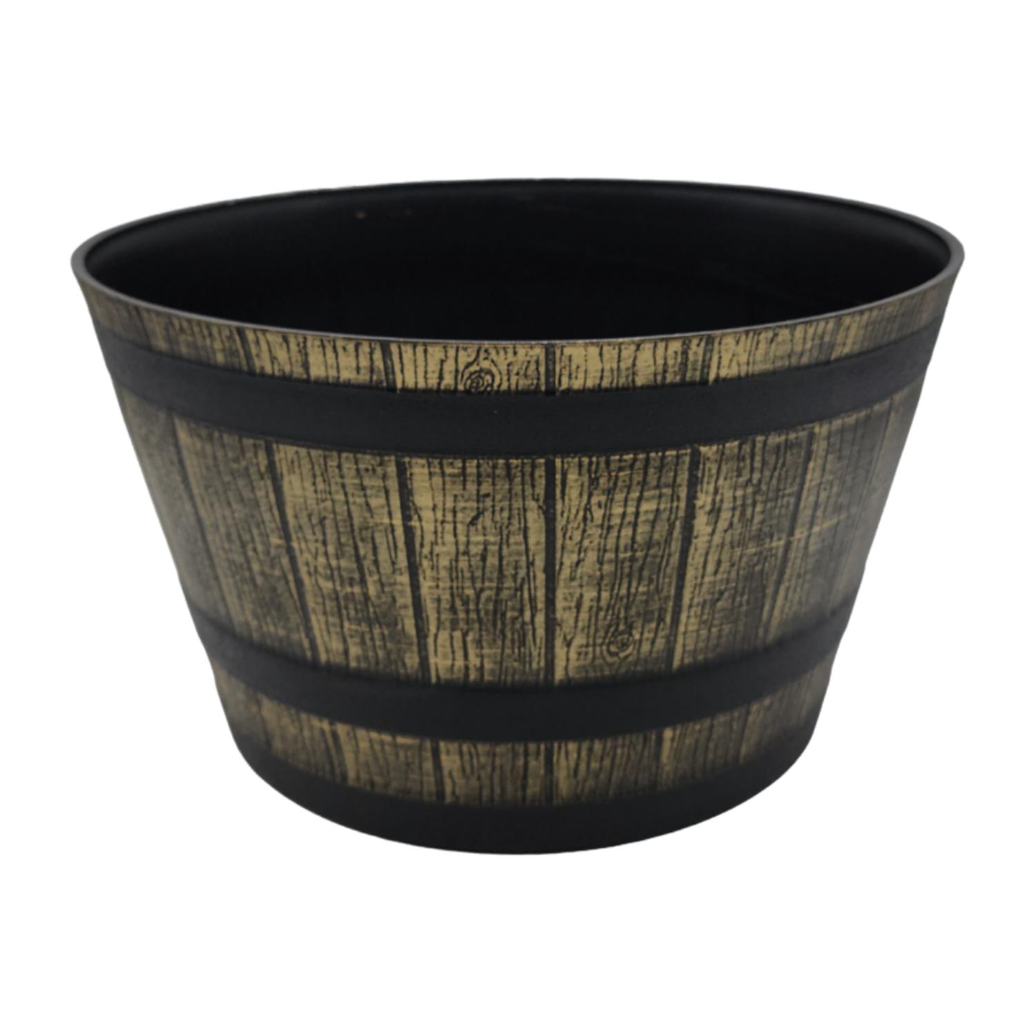 Fliperex - Macetero Plastico Diseño Efecto Barril De Madera Maceta L