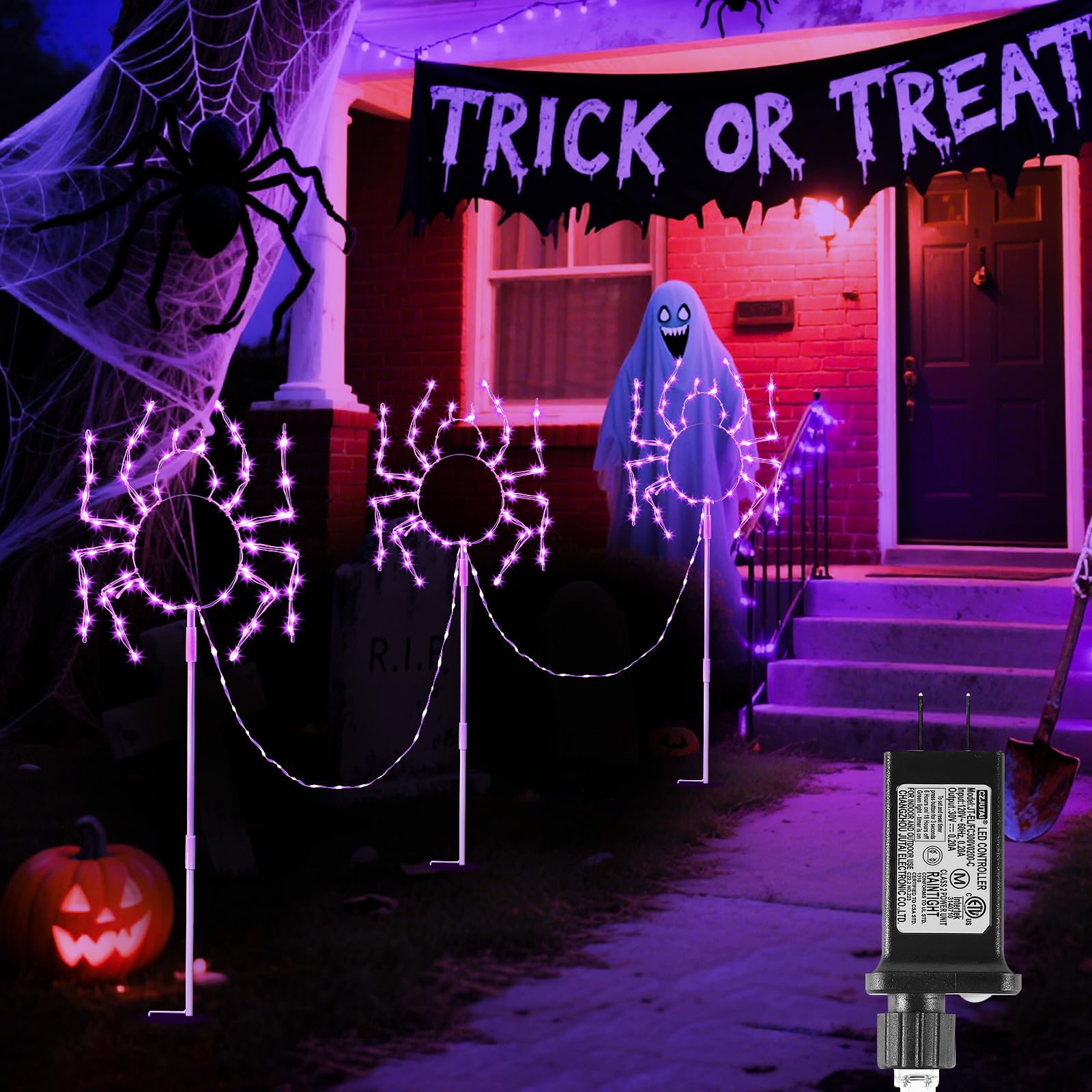 Luces De Decoración De Halloween Para Exteriores Hopolon Spider 229Led