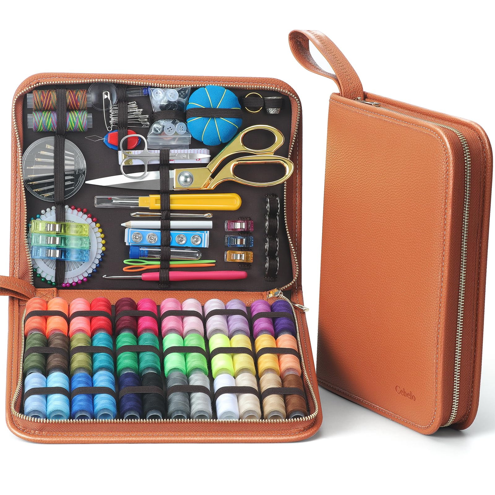 Kit De Costura Cebelo Grande De 232 Piezas Para Adultos Con Estuche De Cuero