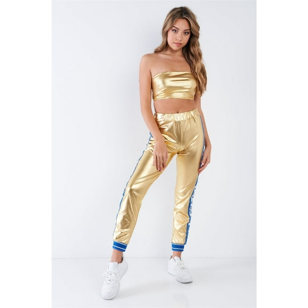 Conjunto Deportivo sin Tirantes Toxic Girl en Dorado Metalizado