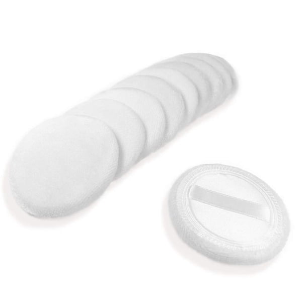 Paquete de 10 borlas de algodón para polvos cosméticos, almohadillas de maquillaje con cinta, borlas para polvos faciales sueltos y base