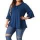 thumbnail image 4 of Agnes Orinda Women's Plus Size School College Ruffle 3/4 Sleeve V Neck Business Elegant Casual Tunic Dressy Top 4X Azul, 4 of 6