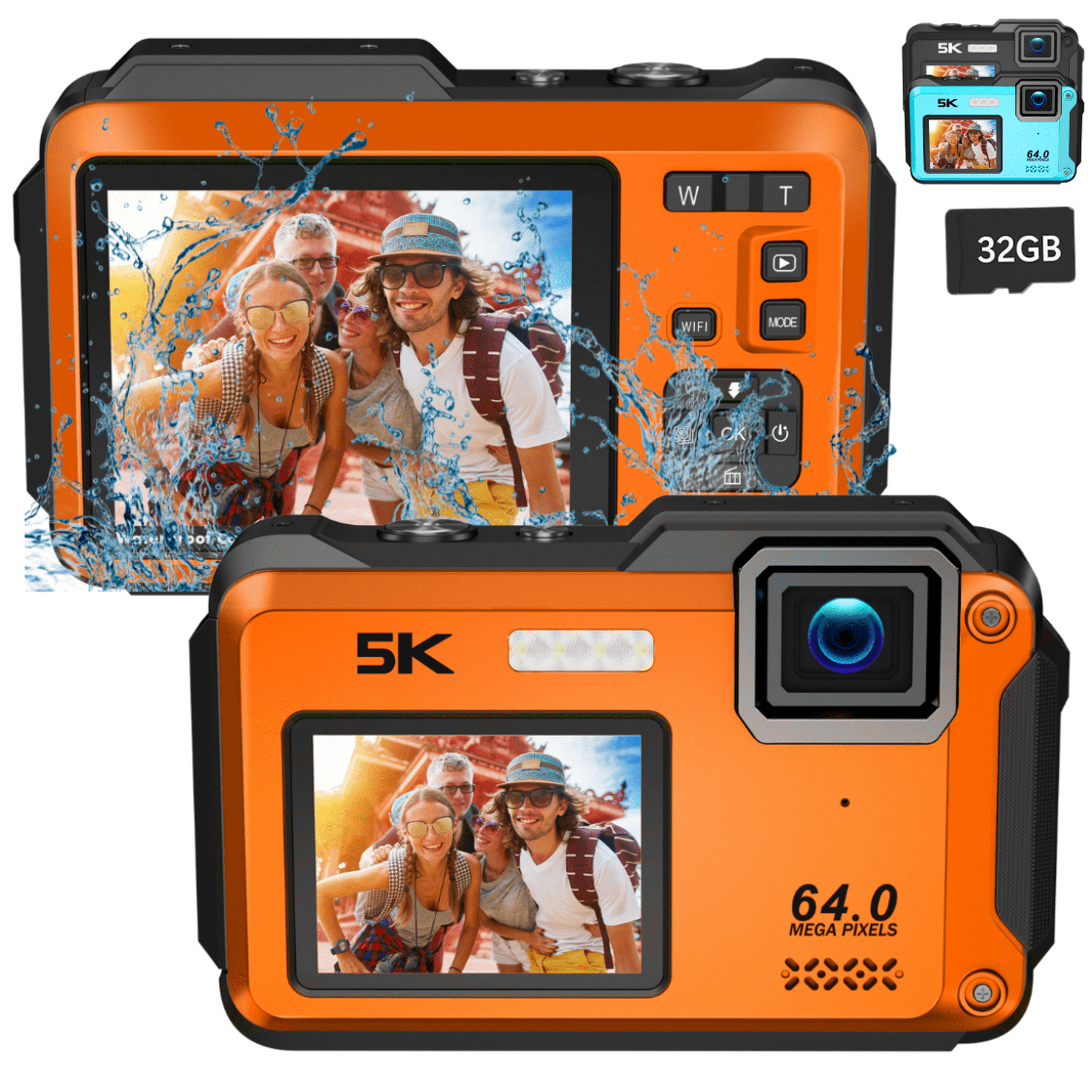 Innedd - Cámara Sumergible 5k 64mp Con Wifi Y Doble Pantalla Zoom 16x - Naranjo