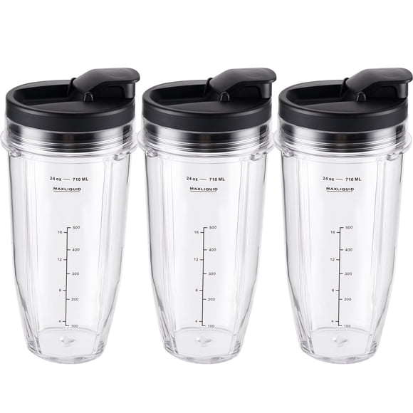 Vasos para Licuadora MEET JUICE 710 ml Paquete de 3 con Tapas Antiderrames