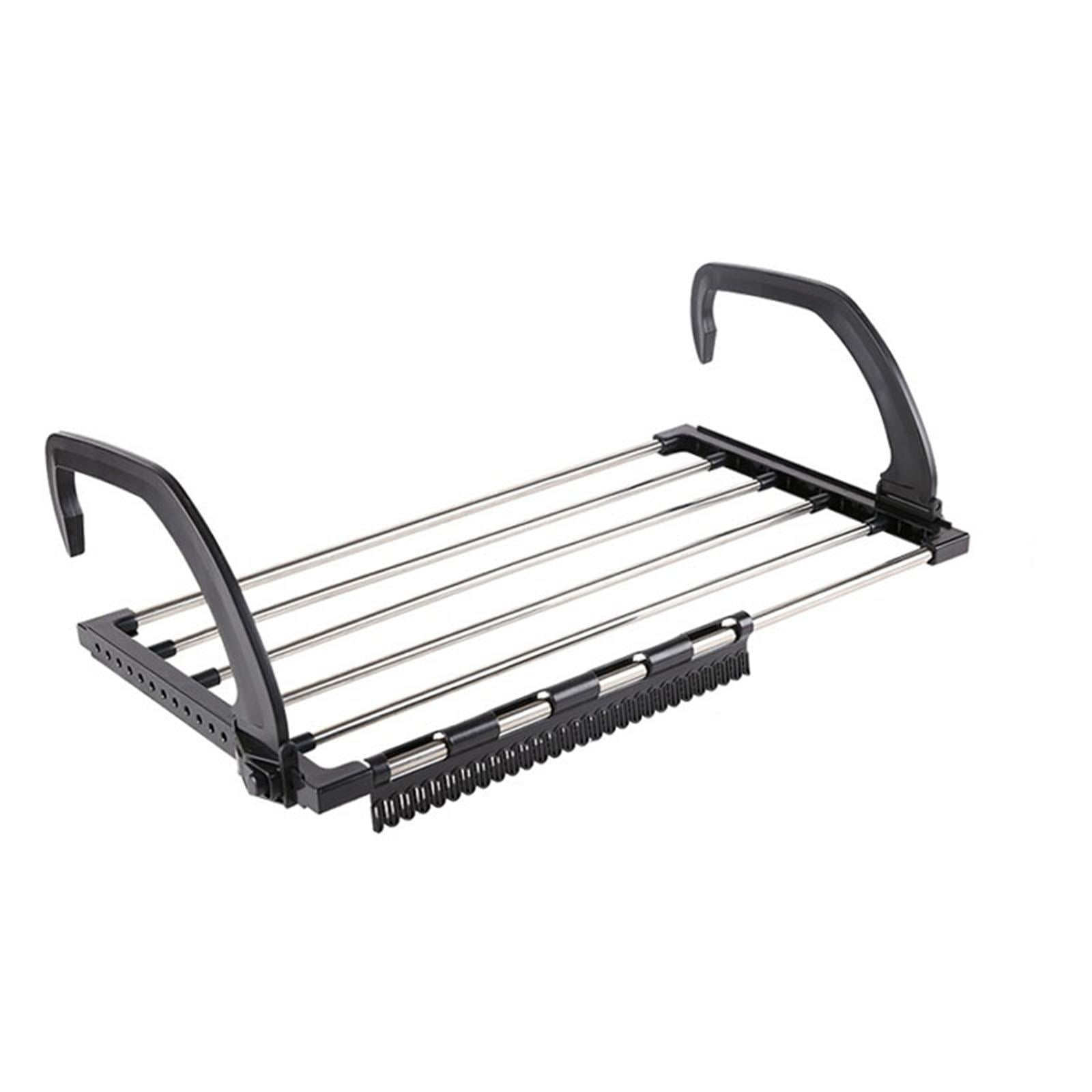 Magideal - Tendedero De Ropa Para Balcón, Tendedero De Acero Inoxidable, Portátil, Plegable, Para Radiador, Valla, Pasillo, Alféizar De Ventana Sobre Puerta Negro