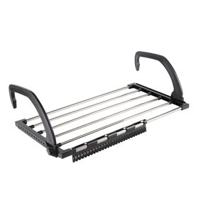 Magideal - Tendedero De Ropa Para Balcón, Tendedero De Acero Inoxidable, Portátil, Plegable, Para Radiador, Valla, Pasillo, Alféizar De Ventana Sobre Puerta Negro