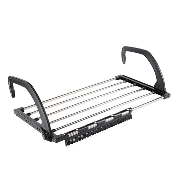 Tendedero de ropa para balcón, tendedero de acero inoxidable, portátil, plegable, para radiador, valla, pasillo, alféizar de ventana sobre puerta negro