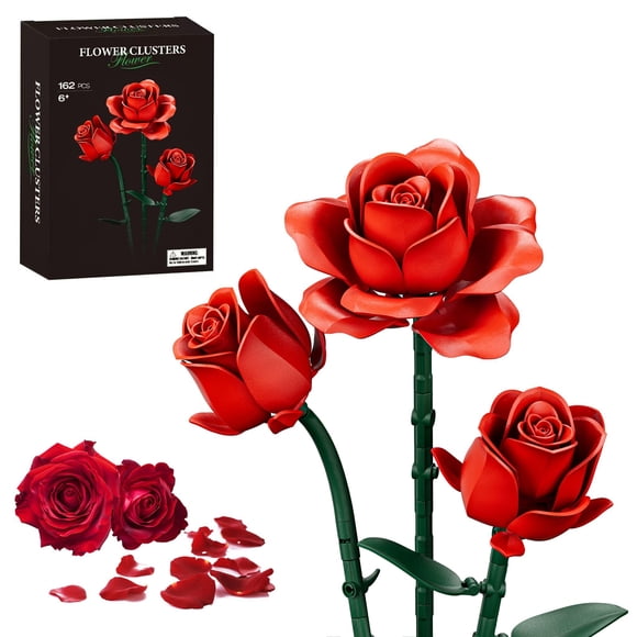 Rasout Set de construcción de ramo de rosas rojas 162 piezas