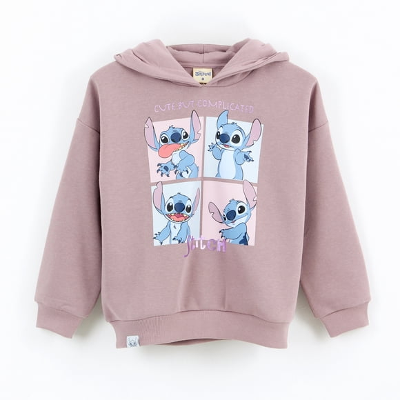Polerón Cerrado Niña Hoodie Mosaico Lilo Stitch Rosa Disney