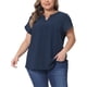 thumbnail image 1 of Agnes Orinda Blusas de Mujer Tallas Grandes Cuello en V con Muesca Mangas Cortas de Pétalo Camisas Casual Tops 5X Azul Oscuro, 1 of 6