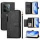 thumbnail image 3 of Funda tipo cartera para Realme GT 6T 5G con bolsillo con cremallera, tarjetero, soporte, correa para la muñeca y tapa de cuero Negro, 3 of 5
