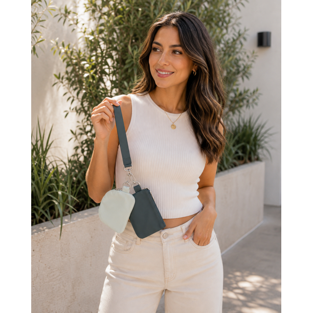 Set Monedero Tarjetero Bicolor con Strap para Mujer