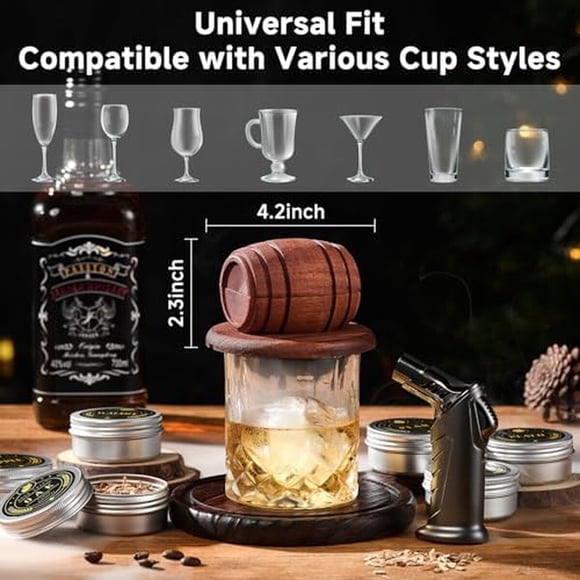 Kit Ahumador Whiskey ComboJoy Soplete 6 Sabores 2 Vasos