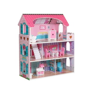 Otuti - Casa De Muñecas Clásica De Madera Rosada Con Accesorios