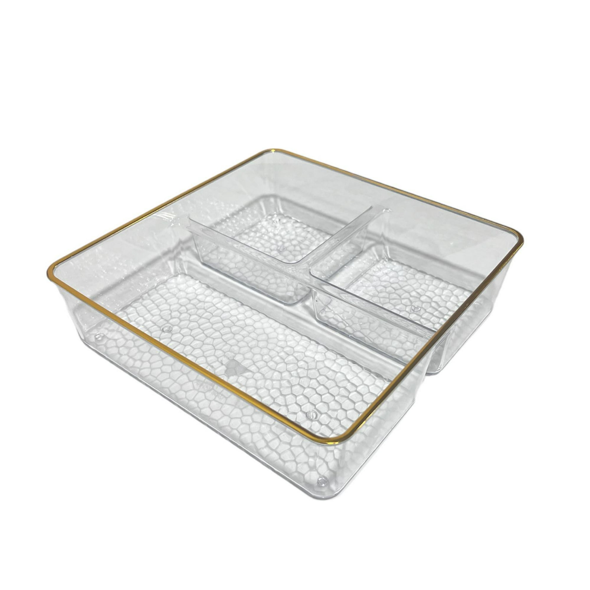 Oem - Bandeja Elegante Servir Dorado Acrilico Con 3 Divisiones