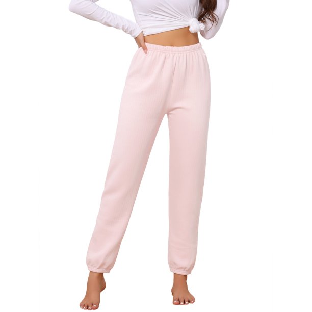 INSPIRE CHIC Pantalones de pijama para mujer Pantalones largos con puños Bolsillos laterales Ajuste holgado Ropa de descanso ligera Pantalones de pijama L Rosa