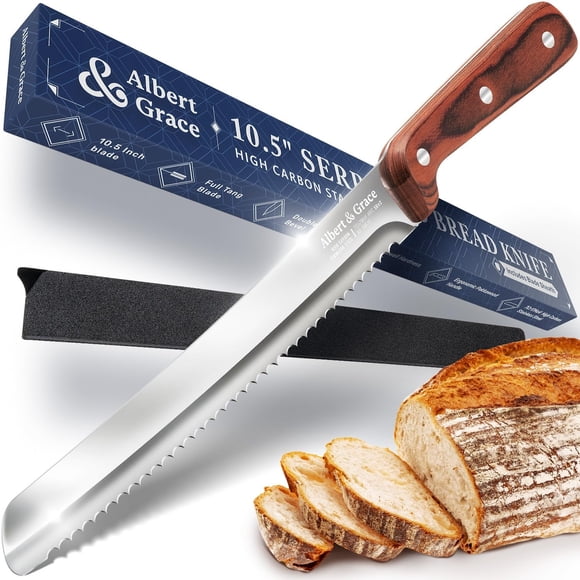 Cuchillo para pan Albert&Grace, 26,7 cm, serrado con funda de acero 7Cr17MoV