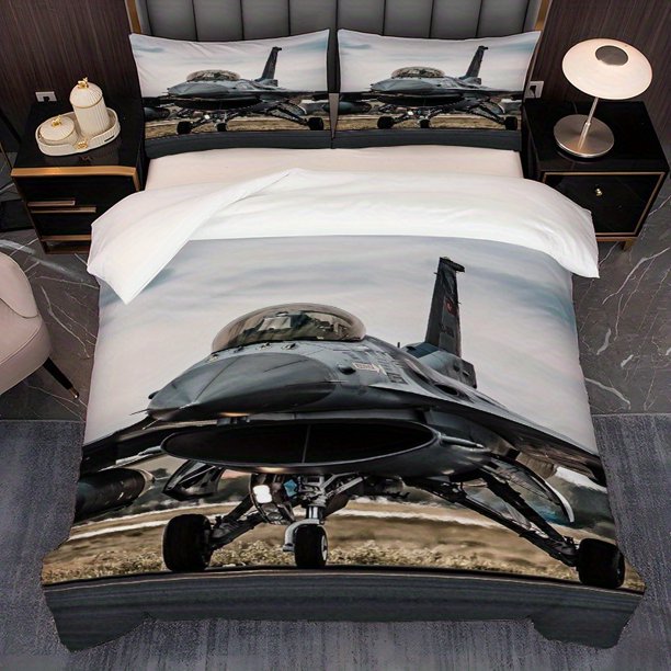 3pcs American F16 Fighting Falcon Fighter Pattern Bedding Set Duvet Cover and Pillowcase