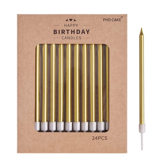 Velas para tartas PHD CAKE, doradas, largas y finas, metálicas (24 unidades)