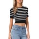 thumbnail image 4 of INSPIRE CHIC Top de Manga Corta a Rayas para Mujer Cuello Redondo Camisetas 2026 Verano Tejido Casual Suéter Recortado L Negro, 4 of 6