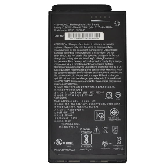 Batería de Repuesto DGFTB BP3S1P3220-P para Laptop Getac A140 A140-G2 Tablet GBM3X3 242140100002 441140100007 10.8V 35Wh/3220mAh Nueva Actualización Li-ion