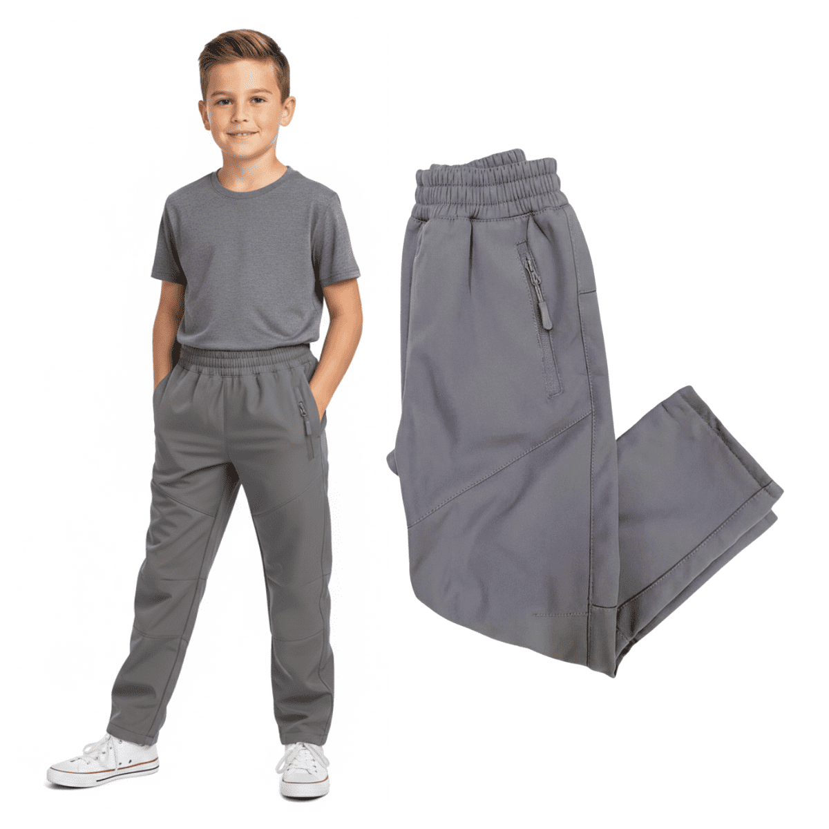 Genérico - Pantalon Softshell Cintura Elástica Para Niños Con Micropolar Senderismo