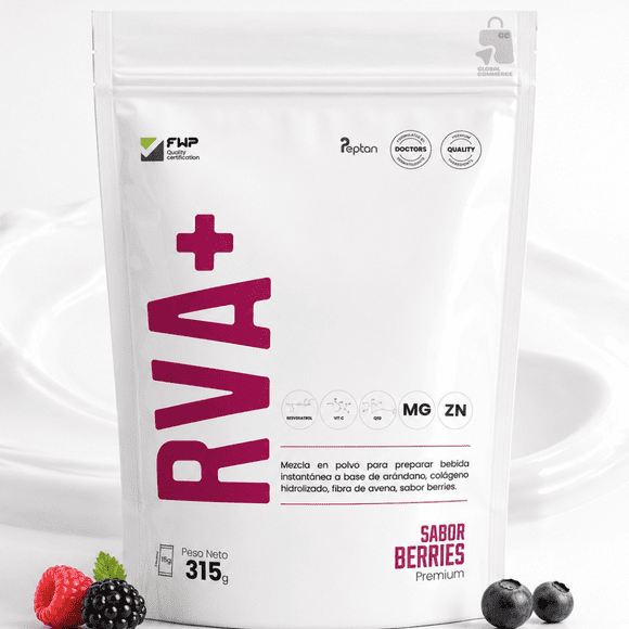 RENOVA+ FWP Colágeno Hidrolizado con Biopéptidos Activos Peptan® Resveratrol, Coenzima Q10, Magnesio y Zinc